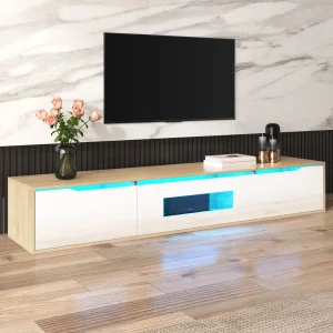 Mobile Tv lucido 180x35x30cm con illuminazione a Led che cambia colore mobile Tv montabile a parete per soggiorni moderni
