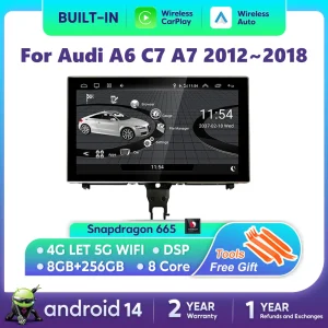 Android 14 Carplay Lettore Multimediale Per Auto Per Audi A6 C7 A7 2012 ~ 2018 Touch Screen 4G Musica Stereo GPS Navi 8 + 256GB Auto Radio