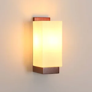 Lampada da parete per interni, lampada da parete in legno vintage E27, illuminazione da parete con paralume in vetro creativo per scale del corridoio, (lampadina non inclusa)