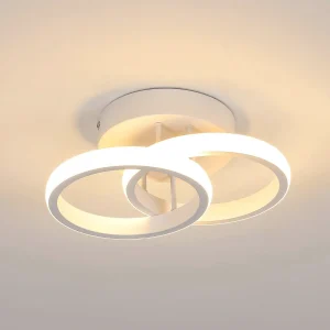 Lampada da soffitto moderna 22W Lampada da soffitto a LED bianca calda a doppio anello per interni Plafoniera in metallo acrilico 3000K per camera da letto