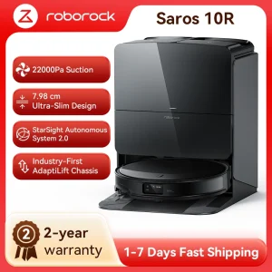 roborock Saros 10R Robot Aspirapolvere, 7,98 cm Ultrasottile, Antigroviglio, Telaio AdaptiLift, Rimozione Automatica dei Moci, Pulizia degli Angoli e dei Bordi, Dock Multifunzionale 4.0, Hello Rocky