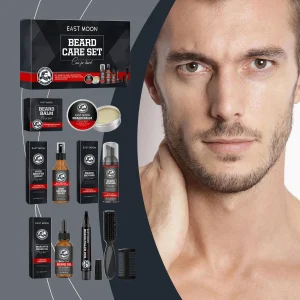 East Moon 1 set Uomo Set per la cura della barba in legno di sandalo Balsamo idratante Barba nutriente Riparazione Frizz Baffi Crescita Styling Set barba