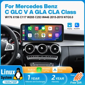 Autoradio Linux con Carplay e Schermo per Mercedes Benz Classe C GLC V A GLA CLA W176 X156 C117 W205 C253 W4467, Lettore Multimediale GPS