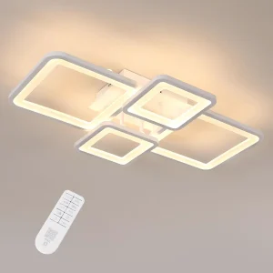 Plafoniera a LED dimmerabile, lampada da soffitto moderna con telecomando, illuminazione da soffitto in acrilico bianco a 4 quadrati, 3000K-6500K