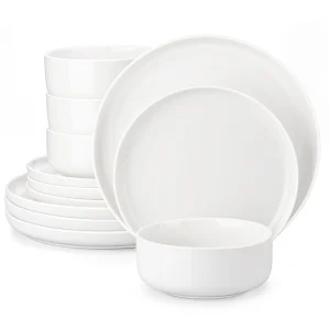 MALACASA Set di stoviglie in porcellana ceramica da 12/24 pezzi con 4 piatti per cena/dessert, set di stoviglie per ciotole per 4