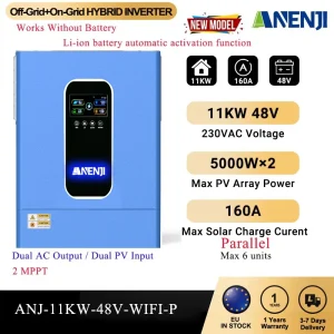 11KW 48V Inverter solare ibrido 230V MPPT Off Grid Tie Parallelo inverter fotovoltaico Onda sinusoidale pura 160A Caricatore solare PV 500V