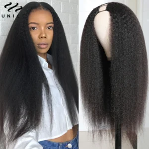 Unice Hair V PART WIG Parrucche diritte crespi Facile miscelazione Parrucca parte U Parrucca parte V Parrucca per principianti Parrucche per capelli umani al 100%
