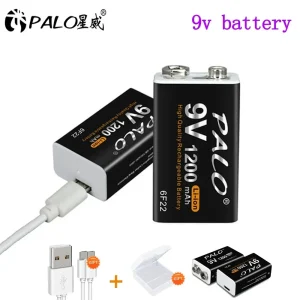 PALO 1200mAh 9V Batteria ricaricabile 6F22 9V USB Ricarica batterie agli ioni di litio per metal detector Modello microfono giocattolo