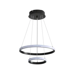 Lampada a sospensione nera a 2 anelli, lampadario rotondo doppio a forma di soffitto Lampada da pranzo moderna a sospensione 6000k regolabile per soggiorno