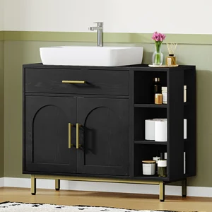 Mobile Lavabo, Mobile Bagno, 1 Cassetto 2 Ante, Scomparto Aperto a 3 Livelli, Ripiano Regolabile, Bianco