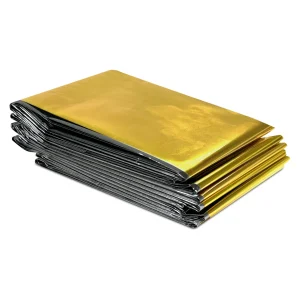 Coperta termica di emergenza MUNTRADE |   Coperta isotermica alluminata oro e argento per sopravvivenza e pronto soccorso