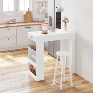 WOLTU Tavolo da Bar 100x100x50cm Tavolo da Bistrò con 1 Cassetto 3 Ripiani Portabottiglie Tavolo da Cucina per Soggiorno Sala da Pranzo Decorazioni per la Casa