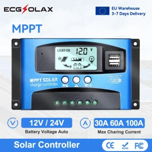 ECGSOLAX 30A 40A 50A 60A 100A MPPT Regolatore di carica solare 12V 24V Regolatore solare automatico con LCD Max PV 50VDC Regolatore solare