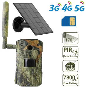 Telecamera da caccia solare 4MP 4G impermeabile 20M PIR Motion Detection telecamera per il monitoraggio della fauna selvatica all’aperto con visione notturna di 30M