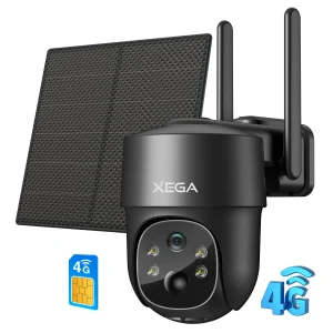 Telecamera di sorveglianza Xega 4G LTE con SIM, telecamera wireless PTZ 2K 3mp visione notturna a 3 colori/IR, rilevamento PIR