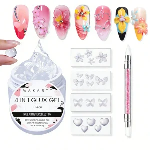 Makartt Kit di costruzione di gel solido per scupting 3D DIY-15ML Gel per estensione unghie 4 in 1, stampi in silicone, pennello per scolpire, colla per gel UV