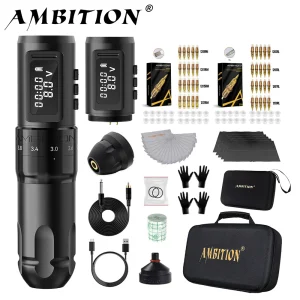 Ambition MARS-U Kit macchinetta per tatuaggi Batteria wireless Penna per tatuaggi Corsa regolabile 2.2-4.2mm Motore coreless professionale 1800mAh