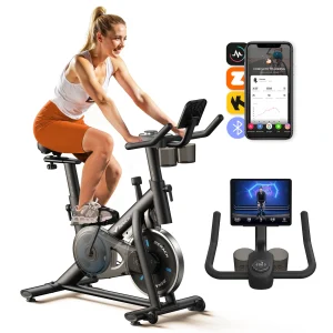 MERACH Cyclette Pastiglie freno Bici stazionaria Bicicletta da ciclismo indoor a basso rumore Capacità di peso 270 libbre Supporto per tablet Corsi fitness