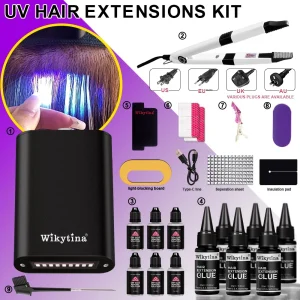 Kit di strumenti per l’estensione dei capelli Advanced V Light con macchina per l’estensione dei capelli con colla UV per uso professionale e domestico