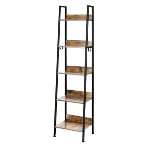 WOLTU Libreria a 5 livelli Scaffale da cucina con 4 ganci 40x170x36 cm Soggiorno Cucina Scaffale in piedi Scaffale portaoggetti