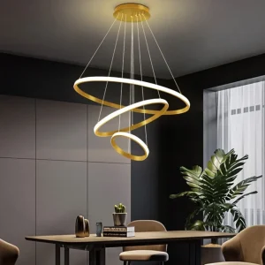 Lampada a sospensione moderna a LED, lampadario circolare a 3 anelli dimmerabile 3000K-6500K, plafoniera a sospensione da 40W per sala da pranzo