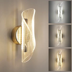 Lampada da parete per interni a LED, lampada da parete moderna dimmerabile da 12 W oro, lampada da parete per interni in acrilico per camera da letto, corridoio, portico