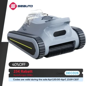 Aspirapolvere robotico per piscina Seauto Crab Pro, aspirazione potente da 45.000 Pa, arrampicata su pareti, adatto per pareti e pavimenti di 2200 piedi quadrati