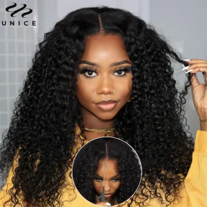 Unice 7×5 Parrucche ricci in pizzo Jerry Pre tagliate Parrucca senza colla pre-sbiancata Capelli umani pronti da indossare