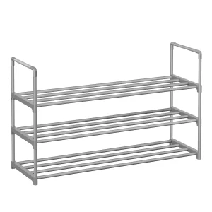 SONGMICS Scarpiera a 3 livelli, scarpiera, ripiano in metallo, per 12-15 paia di scarpe, ripiano impilabile, per corridoio, soggiorno, camera da letto, 30 x 92 x 55 cm, grigio/nero/bianco perla
