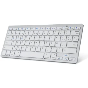 Tastiera Bluetooth spagnola, tastiera wireless portatile per iPhone, iPad, Samsung, Huawei, Android, Windows e qualsiasi dispositivo con Bluetooth, tastiera Bluetooth (bianca)