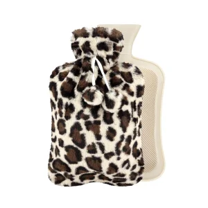 Borsa per l’acqua calda da 2 litri con copertura soffice. Stampa leopardata, borsa per acqua calda in gomma per terapia calda e fredda, bottiglia d’acqua calda invernale a prova di perdite per