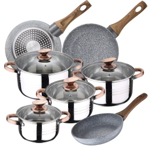 Set da cucina San Ignacio Set di padelle in acciaio inossidabile Premium Nona e alluminio forgiato da 8 pezzi