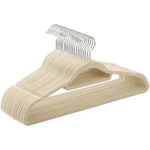 SONGMICS Appendiabiti in Velluto, Set 20 Pezzi, Antiscivolo, con Barra per Cravatte e Gancio Girevole 360°, Spessore 0,6 cm, Salvaspazio, Lunghezza 43,5 cm, per Cappotto, Abito, Pantaloni,