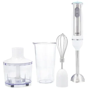 Miscelatore manuale, tritatutto elettrico da 500 W, miscelatore alimentare con lame in acciaio inox, sistema antispruzzo, Ergonomicoc include accessori, misurino da 600 ml.