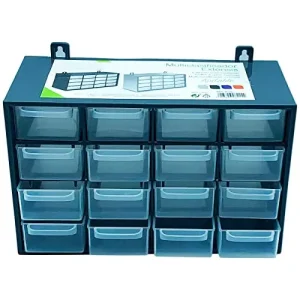 Organizzatore a vite per cassetti, Organizzatore in plastica impilabile con 16 cassetti per piccoli strumenti, Classifier 16 scomparti impilabili, Cassettiera multiuso in materiale plastico,