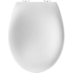 Coperchio WC bianco con chiusura lenta, Sedile WC, Coperchio WC universale con pulsante a sgancio rapido, con cerniere regolabili, Forma ovale, Universale, Blocco acqua, Installazione semplice, Sedile