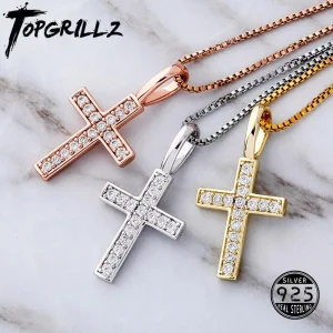 TOPGRILLZ 925 Sterling Silver Ice Zircone Croce Ciondolo In Oro Argento Oro Rosa Di Modo di Hip-hop Dei Monili