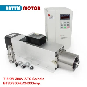 4.5KW 7.5KW BT30 Raffreddamento ad aria Raffreddato per kit di fresatura del router di CNC in metallo Cambio utensile automatico Motore mandrino ATC + FuLing inverter