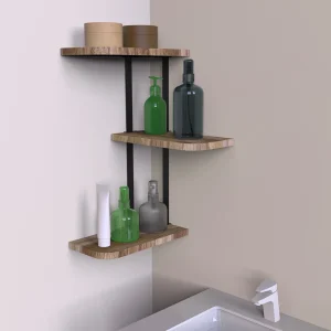 Organizzatore della decorazione dell’esposizione dello scaffale d’angolo del supporto della parete dello scaffale di legno industriale rustico per il bagno della cucina della camera da letto