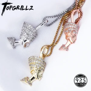 TOPGRILLZ Ciondolo faraone egiziano in argento sterling 925 Ciondolo hip-hop ghiacciato con zirconi Gioielli hip-hop di moda