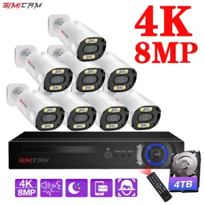 Sistema di telecamere di sicurezza IP POE 4K 8MP Kit NVR Rilevazione facciale Audio bidirezionale Proiettile in metallo con cavo RJ45 Video sorveglianza stradale