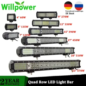 Willpower 9D Quad Row LED Bar 4-23 pollici Offroad LED Luci da lavoro per la guida di barche Auto Trattore Camion 4×4 4WD SUV ATV 12V 24V