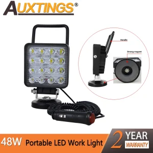 Auxtings 4.1in Quadrato portatile 48W Spot di inondazione Base magnetica Led Luce da lavoro Auto Camion Guida Offroad 4WD 4×4 SUV ATV 12V 24V