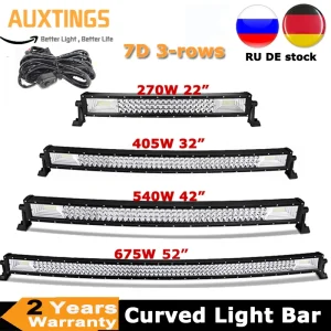 22 “32” 42 “52” 270W 405W 540W 675W Barra luminosa a LED curva Barra a LED fuoristrada Fascio combinato 9v 30v per 4×4 4WD SUV ATV Barca Camion Auto
