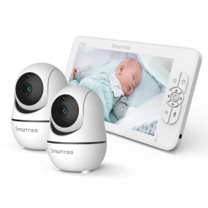 SM70V2 Baby monitor video a schermo diviso HD da 7″ 1080P con due fotocamere, a prova di hacking, zoom remoto/pan/inclinazione, batteria da 4000 mAh