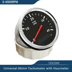 Tachimetro Impermeabile 3-8K RPM con Contaore, 85mm, 12V 24V, Retroilluminazione Rossa