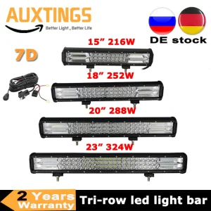 3 file 15 ”18” 20” 23” 216w 252w 288w 324w Barra luminosa da lavoro a LED 7D Offroad Combo Fascio 12v 24v per auto Trattore Camion SUV ATV UTV