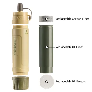Miniwell Filtro Acqua Portatile per Sopravvivenza all’Aperto, Ideale per Campeggio, Escursionismo, Emergenze