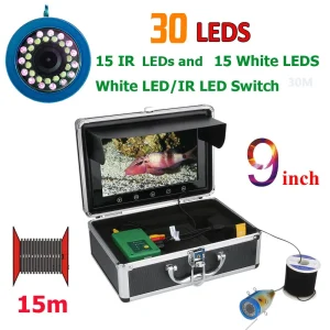 9 pollici 15M 1000TVL Fish Finder Macchina Fotografica Subacquea di Pesca 15pcs Led Bianchi + 15pcs Lampada A Raggi Infrarossi Per ghiaccio/Mare/Pesca Fluviale