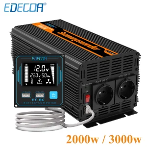 DC 12V 24V del convertitore di potenza dell’onda sinusoidale modificato di 3000 W EDECOA 2000W a ca 220V 230V telecomando 3000 Watt invertitore dell’automobile
